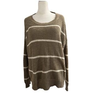Pink Rose Brown and Beige Stripe Fisherman Sweater 1X Plus